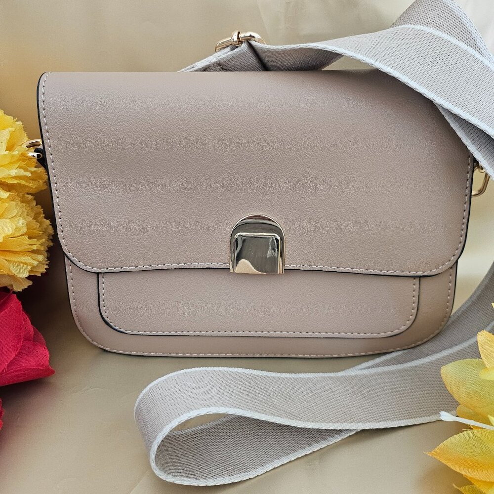 NWOT Taupe Minimalist Crossbody Bag Gold Hardware Neutral Structured Bag